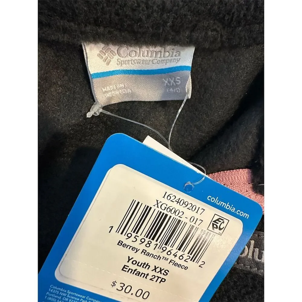 Columbia Youth Fleece Jacket Black Pink Trim Size XXS